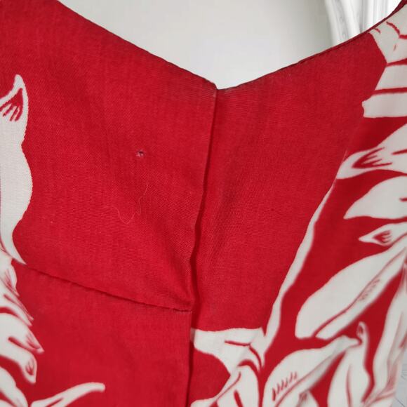 Vintage Royal Creations Red Leaf Hawaiian Maxi Dress Sleeveless Slit USA Size M - Picture 11 of 16